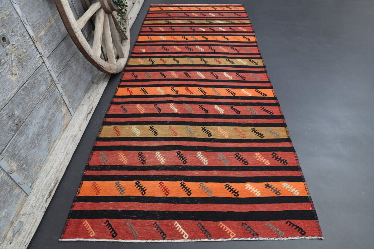 El yapımı vintage yolluk 132x333 cm oryantal desenli yün - detay görünümü