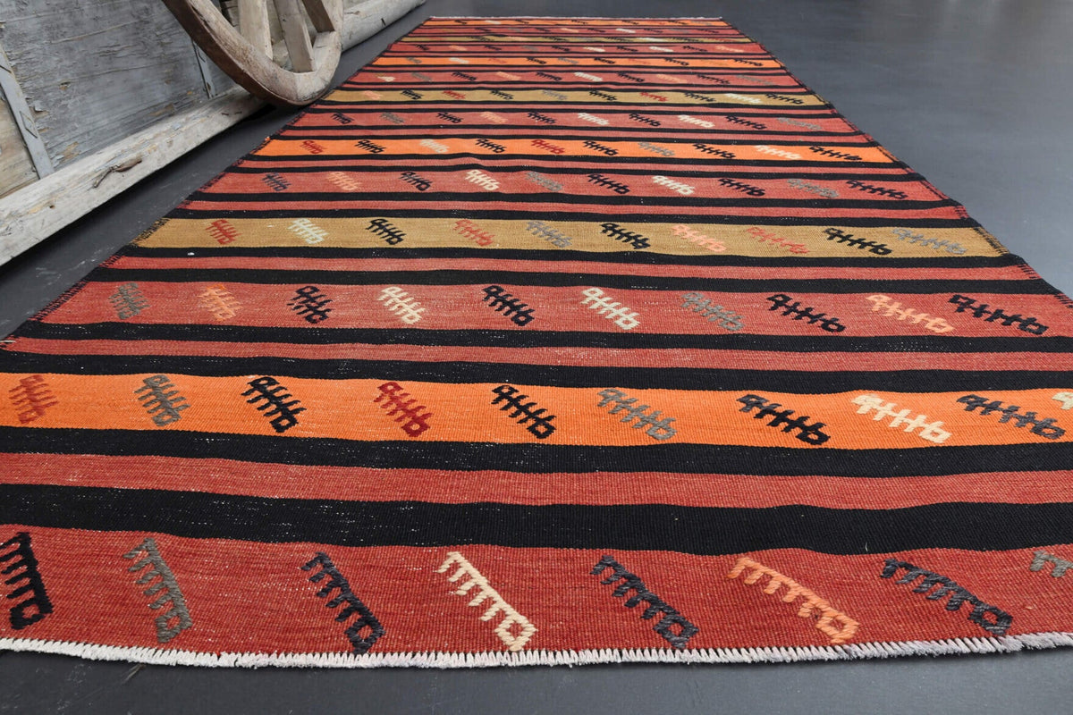 El yapımı vintage yolluk 132x333 cm oryantal desenli yün - yakın çekim doku detayı