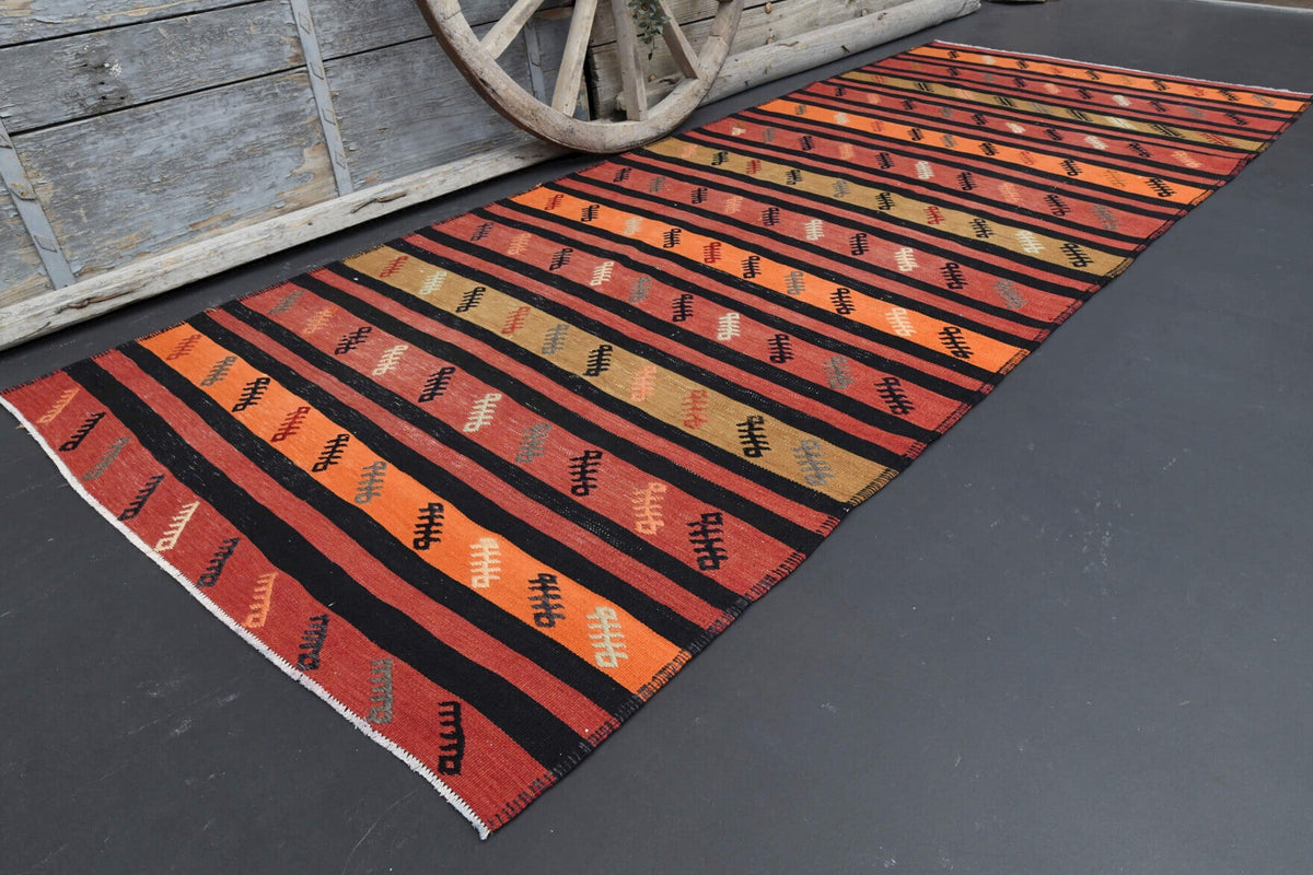 El yapımı vintage yolluk 132x333 cm oryantal desenli yün - kenar ve saçak detayı