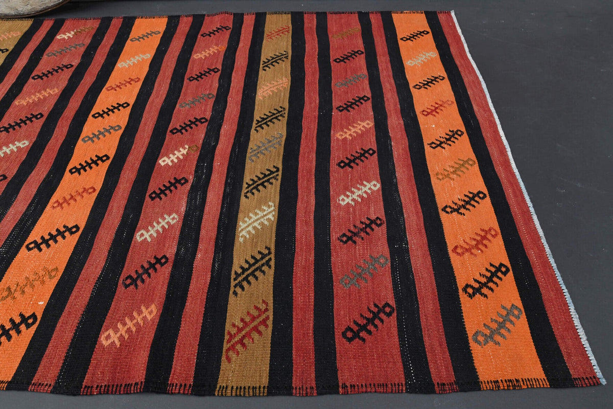 El yapımı vintage yolluk 132x333 cm oryantal desenli yün - üstten görünüm