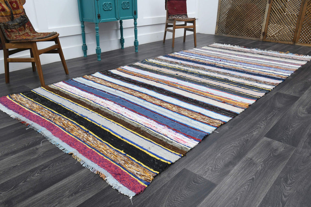 El yapımı vintage halı 170x361 cm oryantal desenli yün - yakın çekim doku detayı