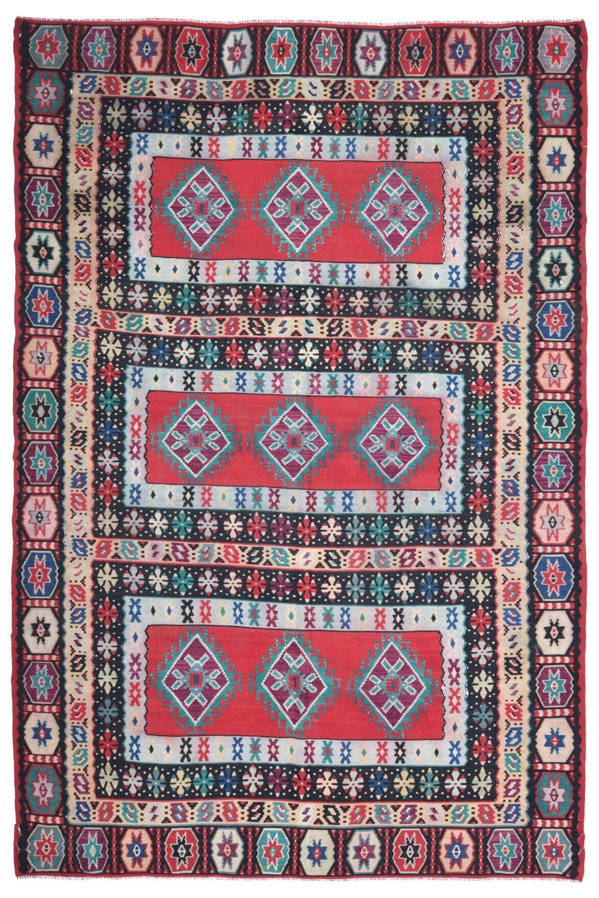 El yapımı vintage halı 208x310 cm oryantal desenli yün - detay görünümü