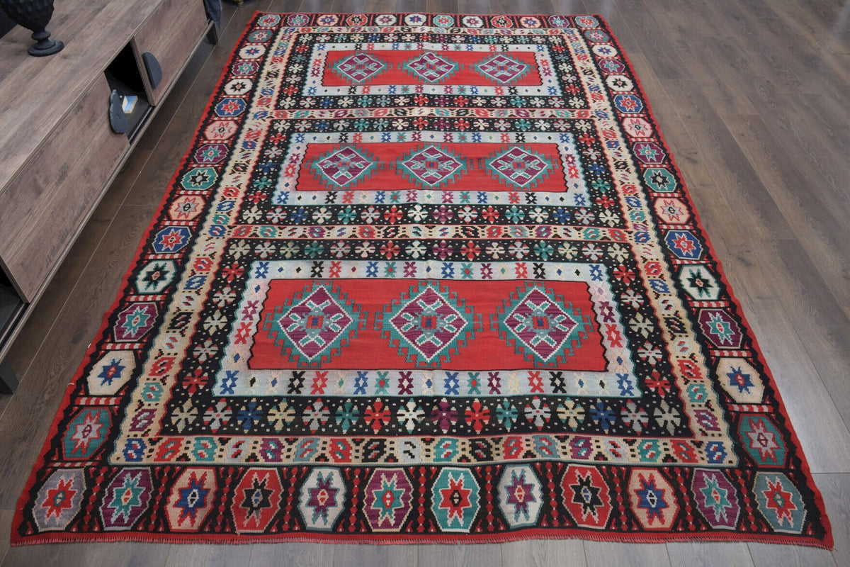 El yapımı vintage halı 208x310 cm oryantal desenli yün - detay görünümü
