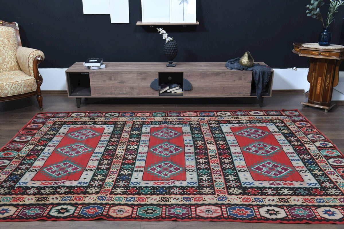 El yapımı vintage halı 208x310 cm oryantal desenli yün - üstten görünüm