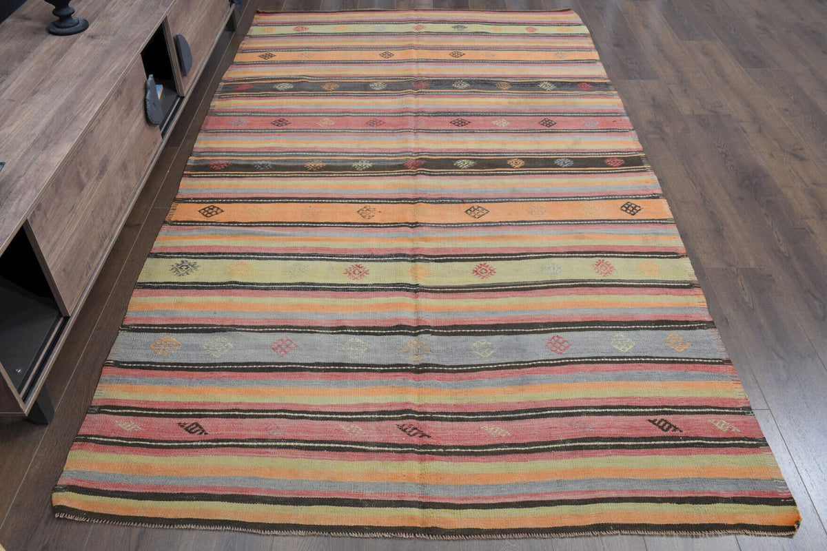 El yapımı vintage halı 165x279 cm oryantal desenli yün - detay görünümü