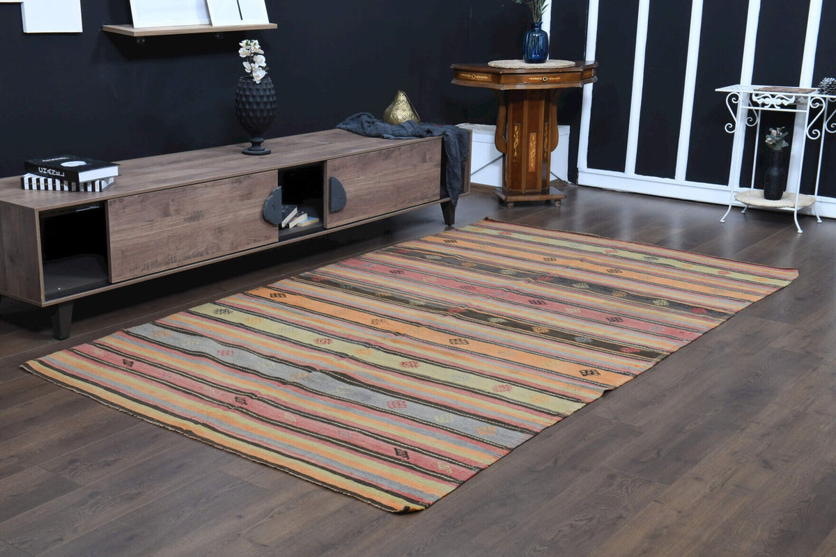 El yapımı vintage halı 165x279 cm oryantal desenli yün - üstten görünüm