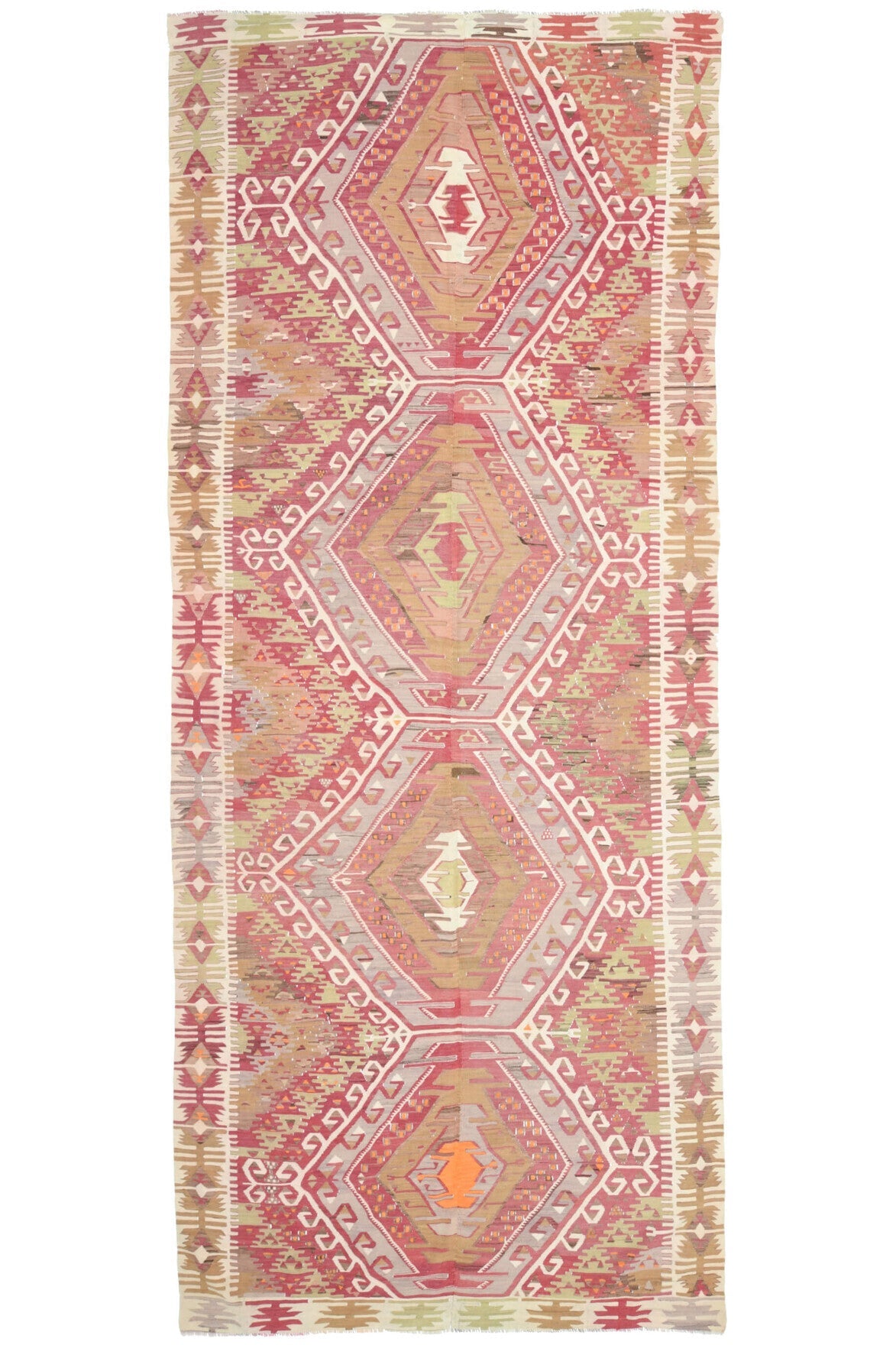 El yapımı vintage yolluk 157x376 cm oryantal desenli yün - detay görünümü