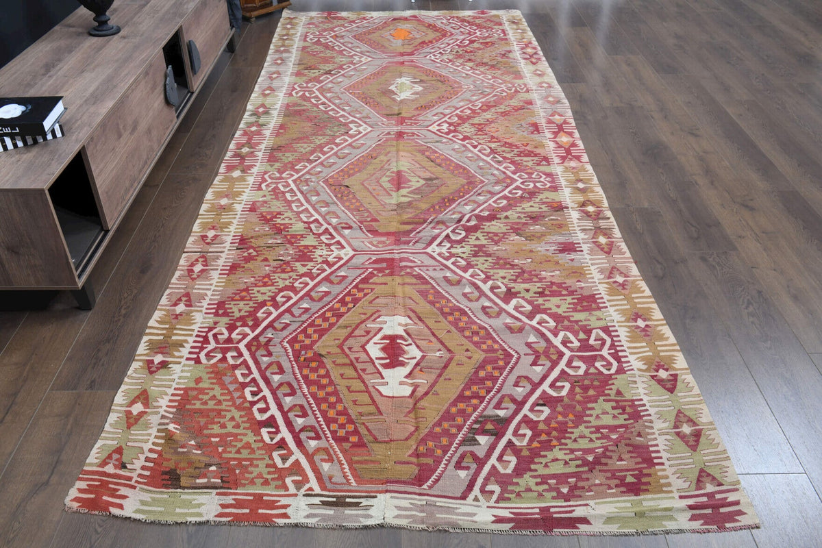 El yapımı vintage yolluk 157x376 cm oryantal desenli yün - detay görünümü