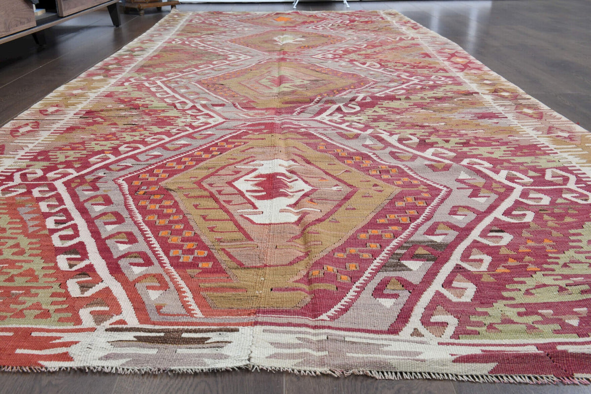 El yapımı vintage yolluk 157x376 cm oryantal desenli yün - yakın çekim doku detayı