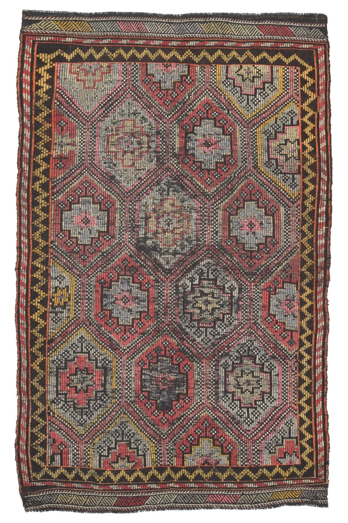 El yapımı vintage halı 170x272 cm oryantal desenli yün - detay görünümü