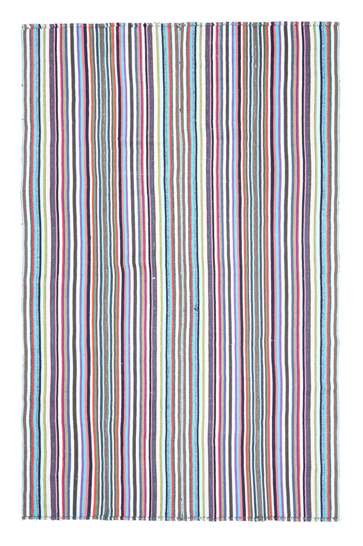 El yapımı vintage halı 183x277 cm çizgili desenli yün - açık alan görünümü