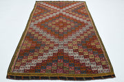 El yapımı vintage halı 173x277 cm i̇kat desenli yün - detay görünümü