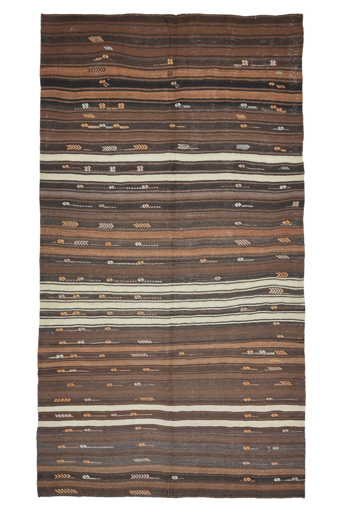 El yapımı vintage halı 170x318 cm çizgili desenli yün - açık alan görünümü