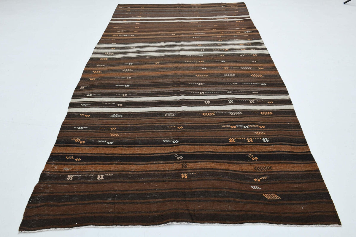 El yapımı vintage halı 170x318 cm çizgili desenli yün - detay görünümü