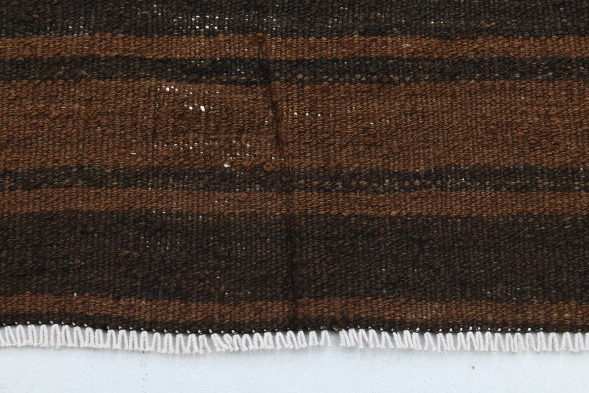 El yapımı vintage halı 170x318 cm çizgili desenli yün - yakın çekim doku detayı