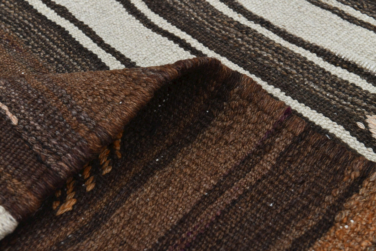 El yapımı vintage halı 170x318 cm çizgili desenli yün - üstten görünüm