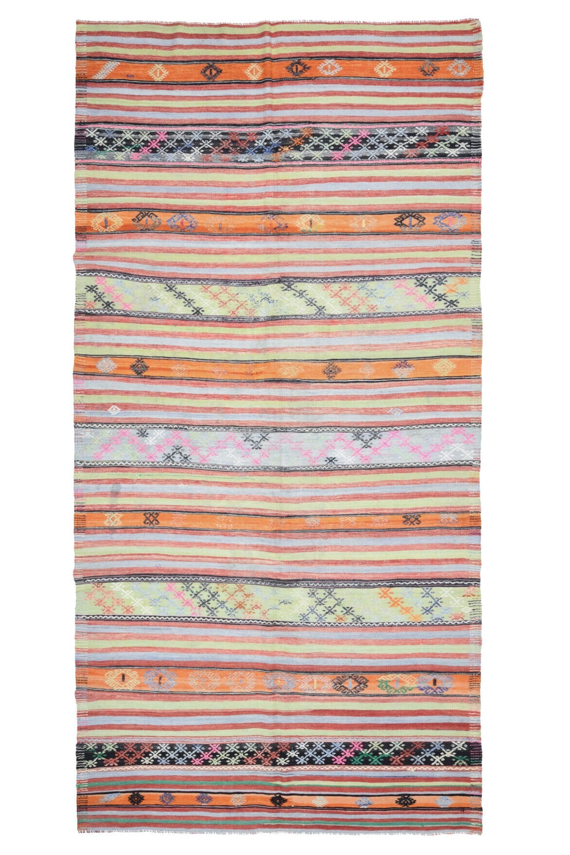 El yapımı vintage yolluk 178x353 cm çizgili desenli yün - farklı açıdan görünüm