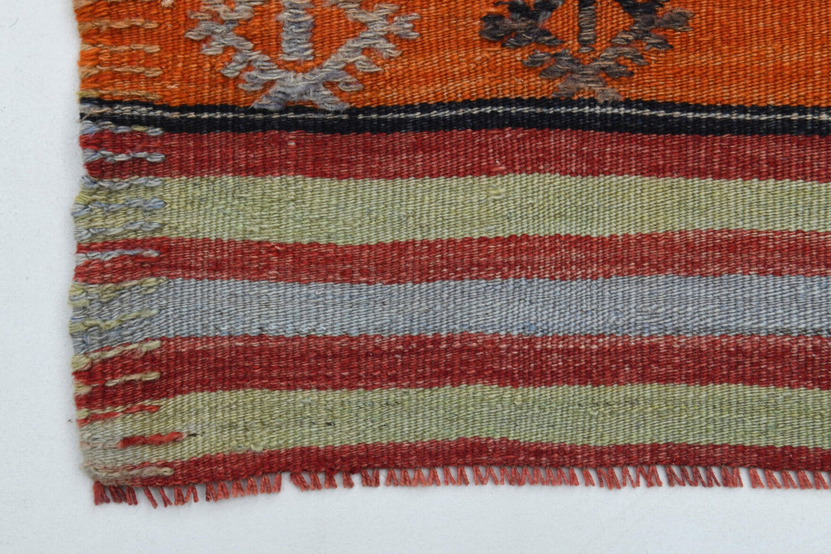 El yapımı vintage yolluk 178x353 cm çizgili desenli yün - yakın çekim doku detayı