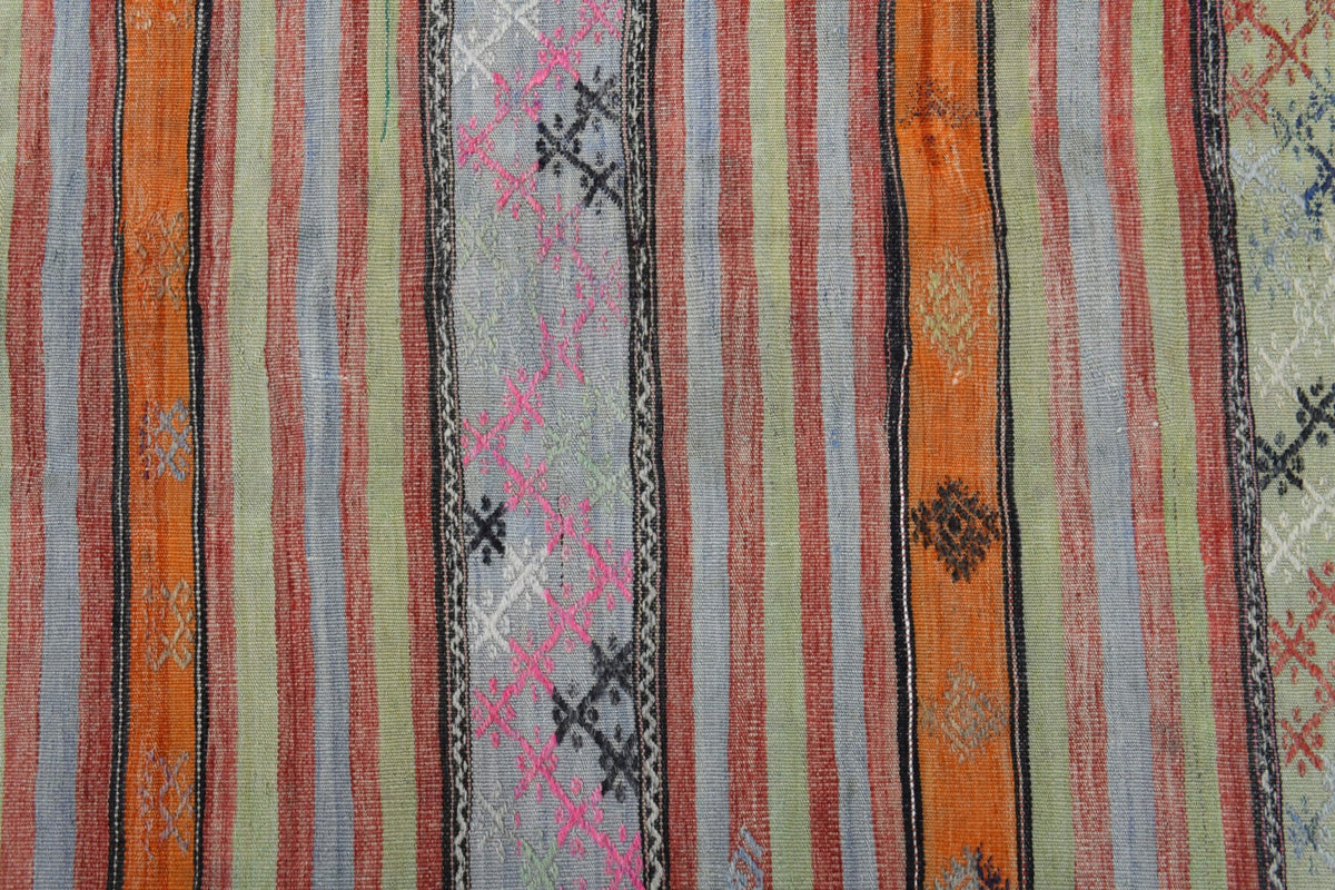 El yapımı vintage yolluk 178x353 cm çizgili desenli yün - desen detayı