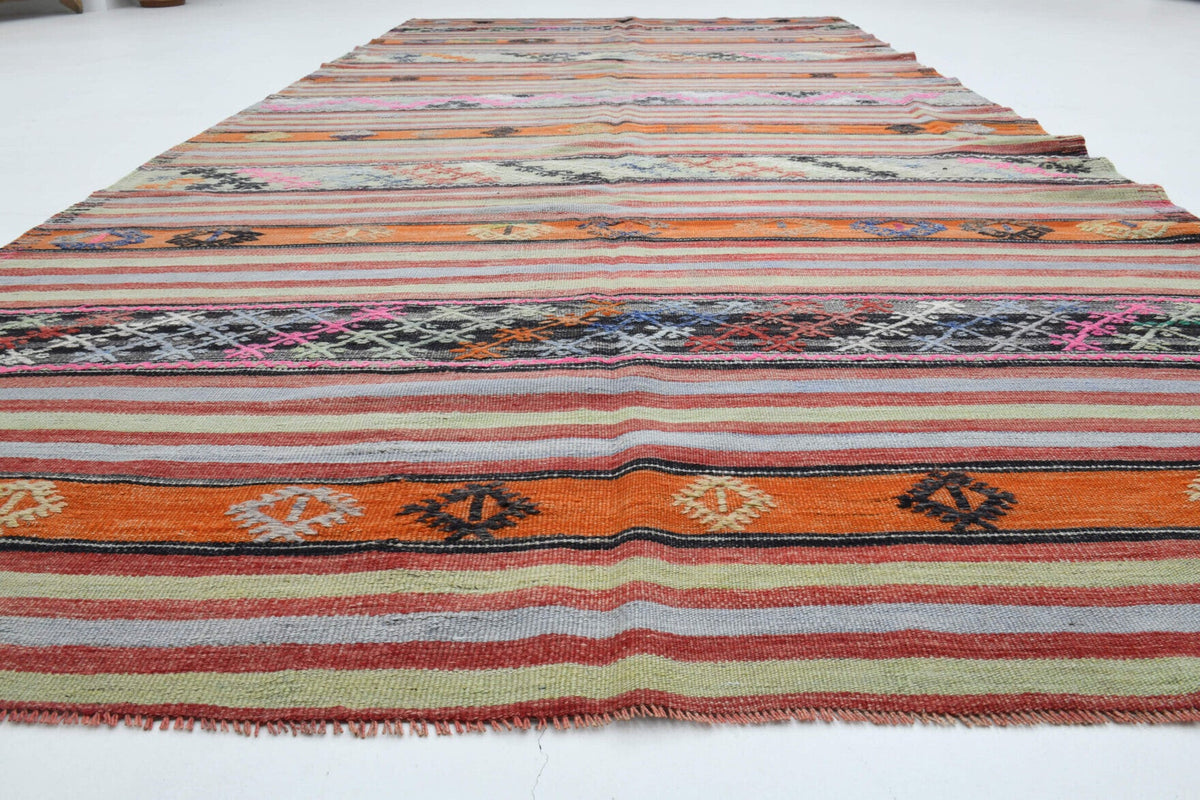 El yapımı vintage yolluk 178x353 cm çizgili desenli yün - açık alan görünümü