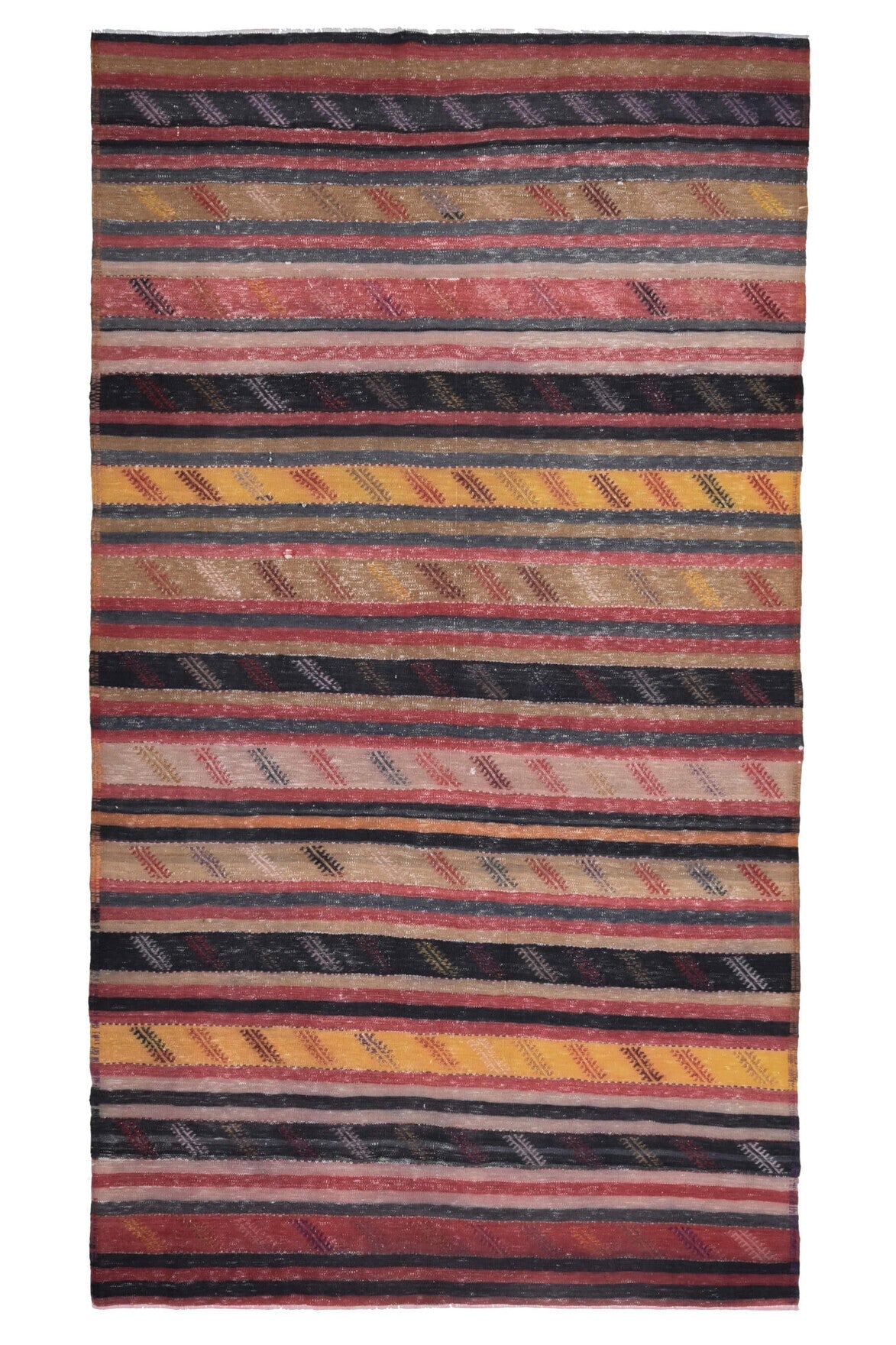 El yapımı vintage halı 147x262 cm çizgili desenli yün - açık alan görünümü