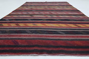 El yapımı vintage halı 147x262 cm çizgili desenli yün - detay görünümü