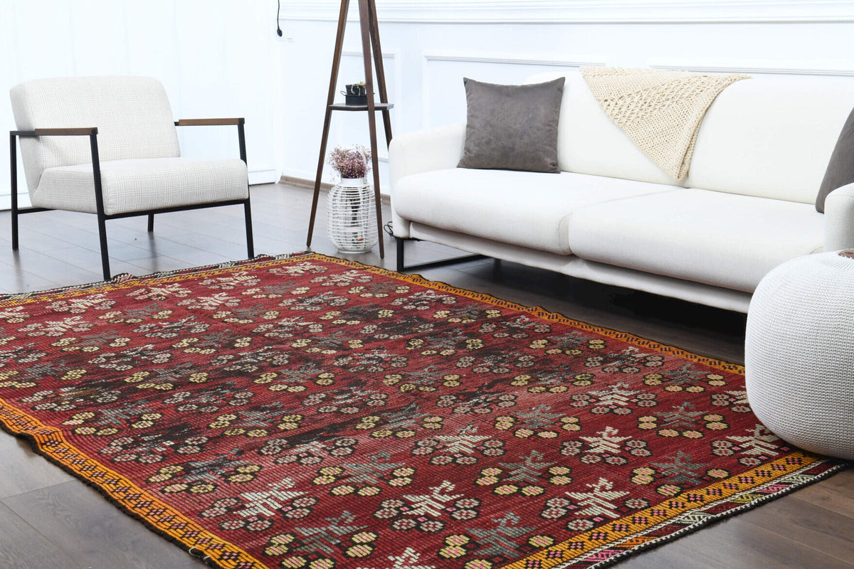 Turkish Vintage Area Kilim Rug