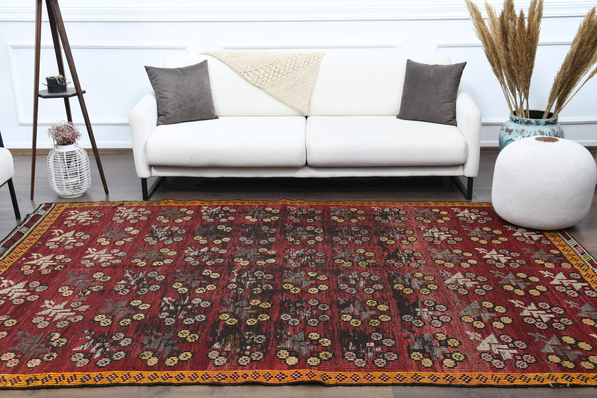 Turkish Vintage Area Kilim Rug