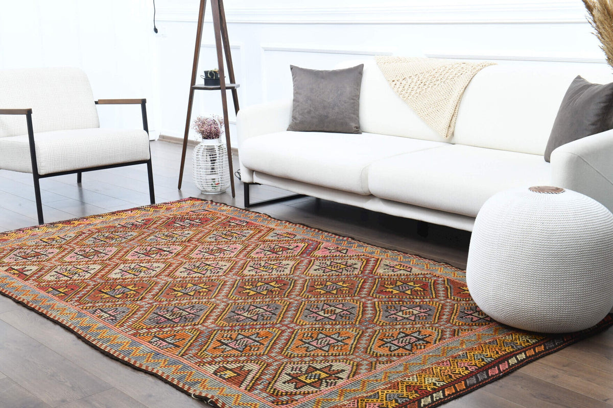 Turkish Vintage Area Kilim Rug