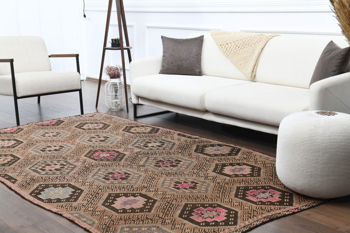 Turkish Vintage Area Kilim Rug