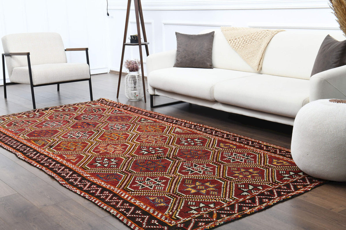 Royal Red Vintage Turkish Kilim Rug