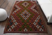 1960'lardan Anadolu kökenli ikat desenli el dokuma vintage kilim, 159x278 cm