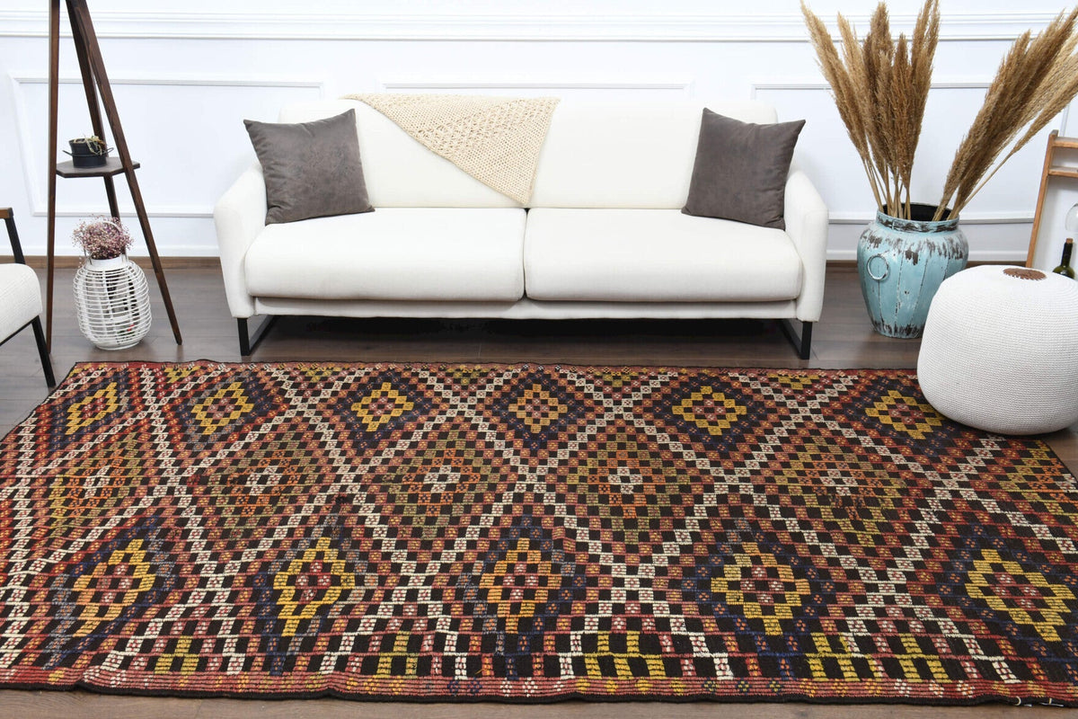 Turkish Vintage Area Kilim Rug