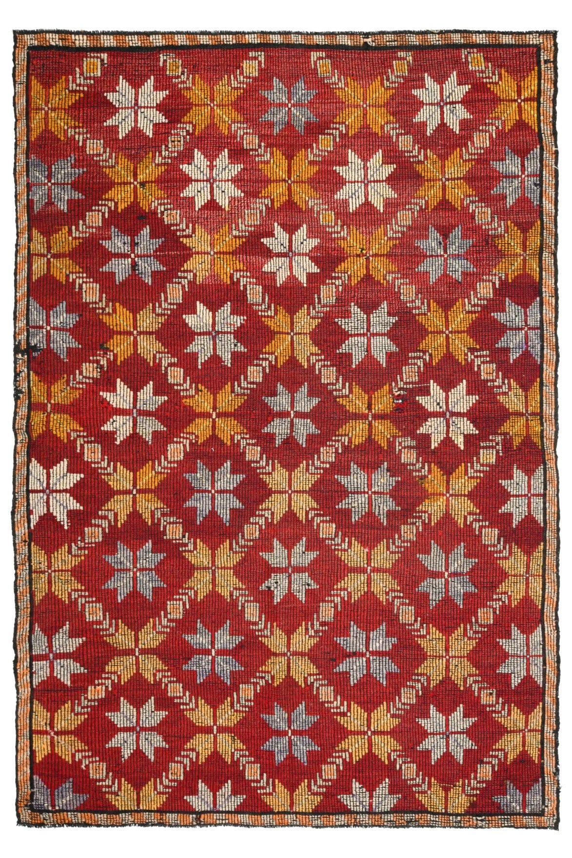 El yapımı vintage halı 188x277 cm i̇kat desenli yün - detay görünümü