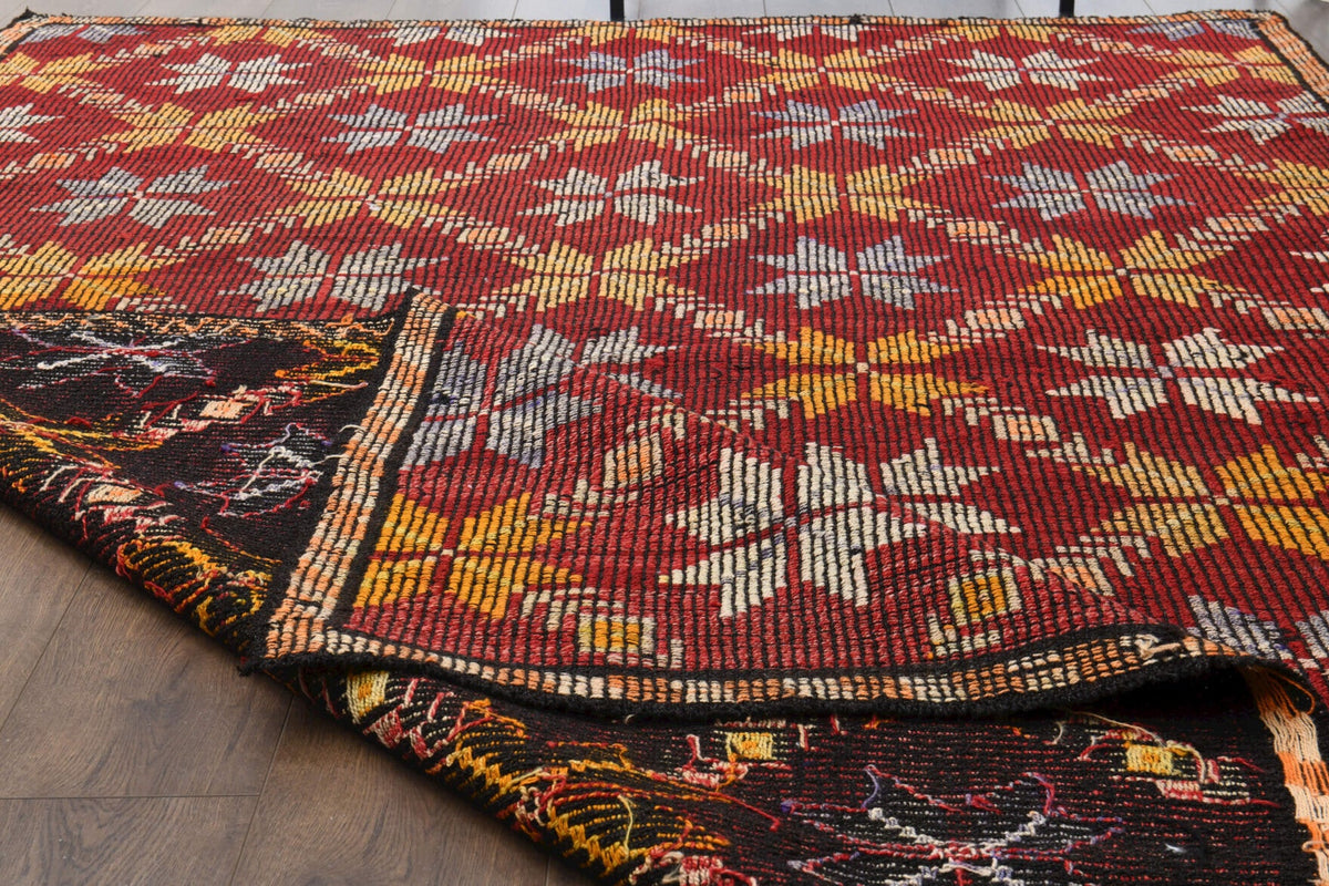 El yapımı vintage halı 188x277 cm i̇kat desenli yün - desen detayı