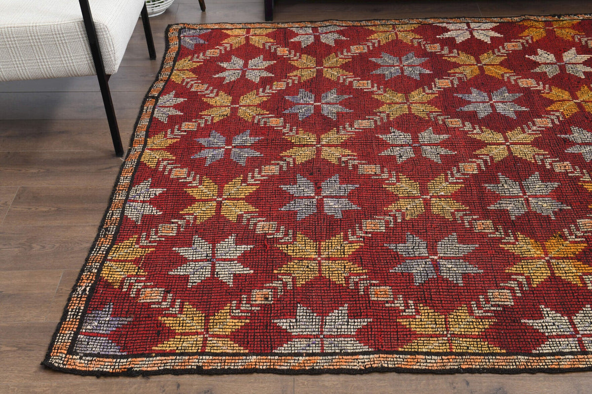 El yapımı vintage halı 188x277 cm i̇kat desenli yün - mekan görünümü