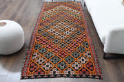 1960'lardan Anadolu kökenli ikat desenli vintage kilim yolluk, 112x263 cm
