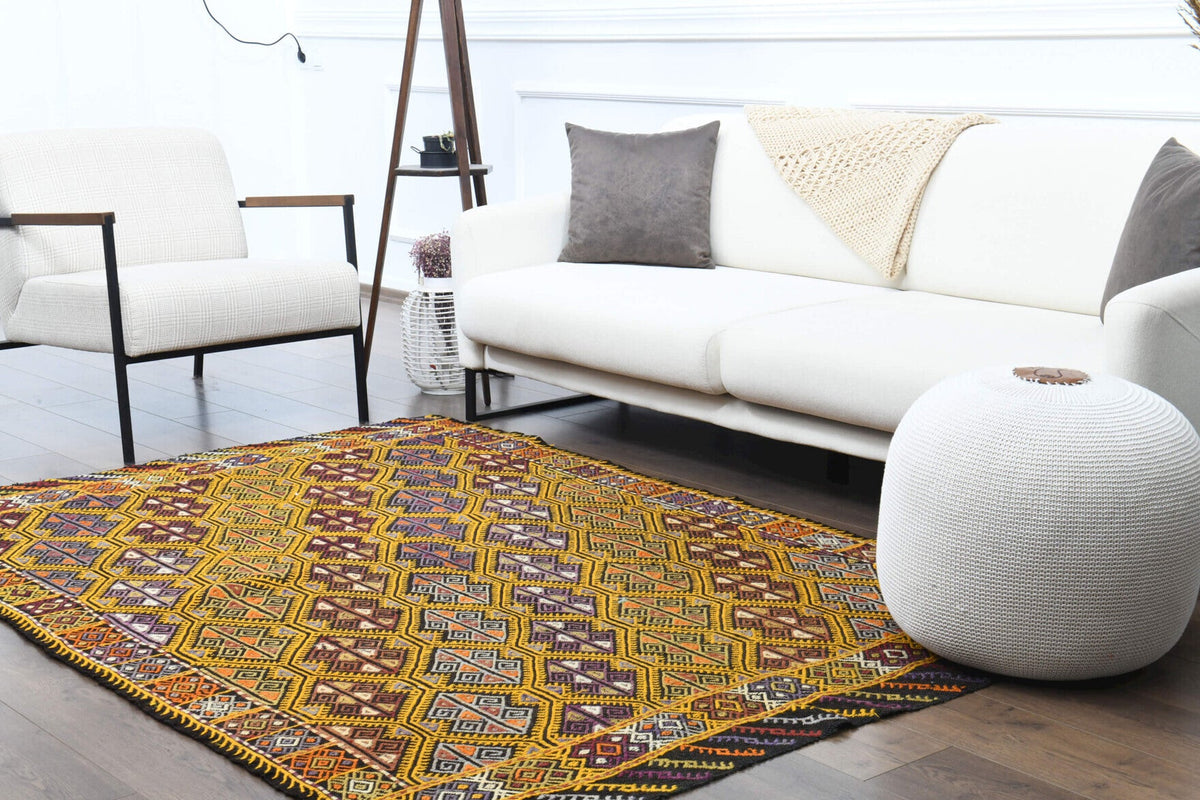 Turkish Vintage Area Kilim Rug
