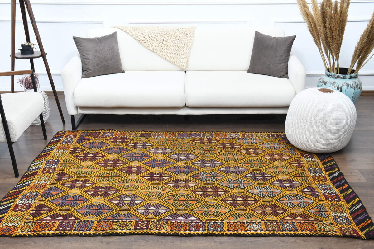 Turkish Vintage Area Kilim Rug