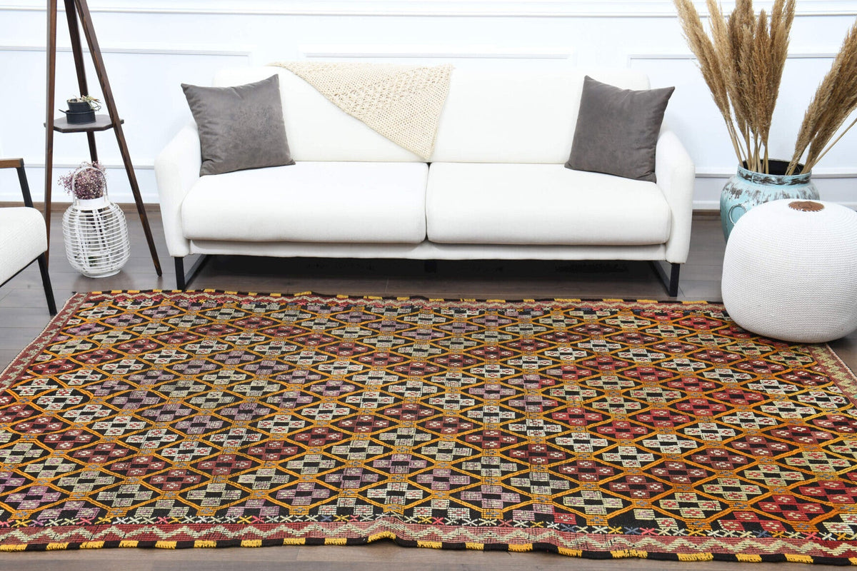 Turkish Vintage Area Kilim Rug