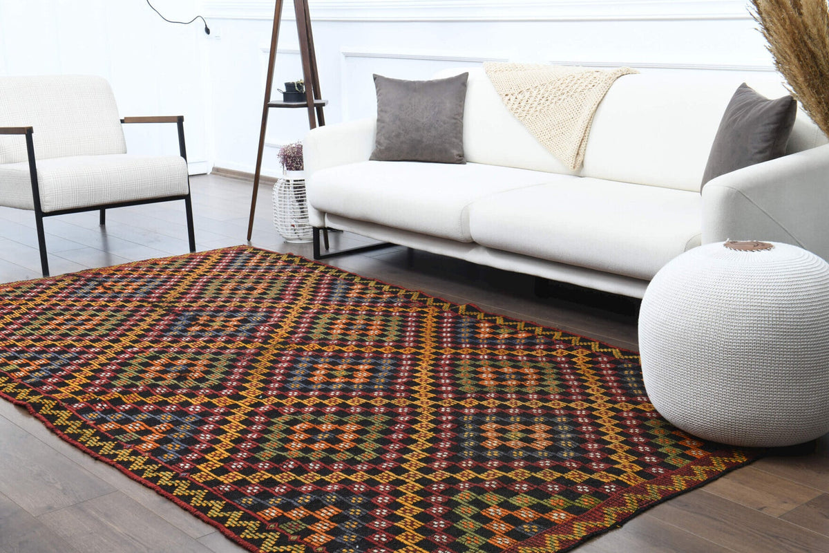 Turkish Vintage Area Kilim Rug