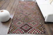 1960'lardan Anadolu kökenli ikat desenli el dokuma vintage kilim, 140x289 cm