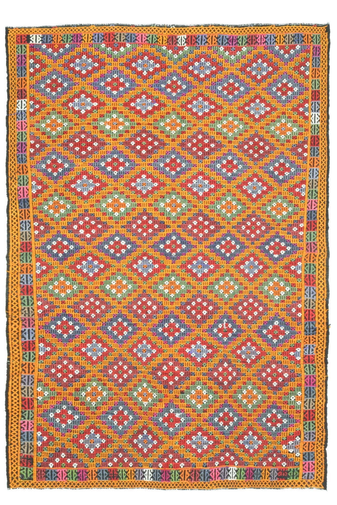El yapımı vintage halı 178x257 cm i̇kat desenli yün - farklı açıdan görünüm