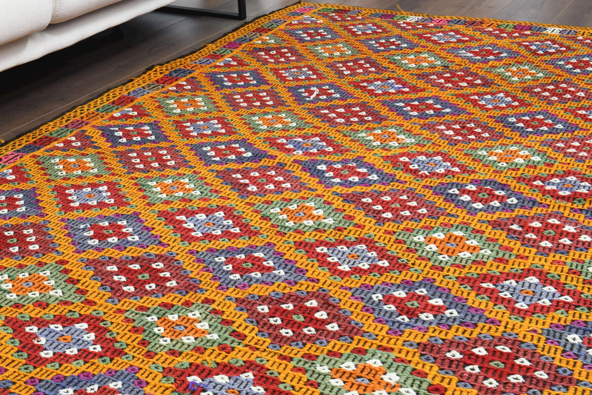 El yapımı vintage halı 178x257 cm i̇kat desenli yün - desen detayı