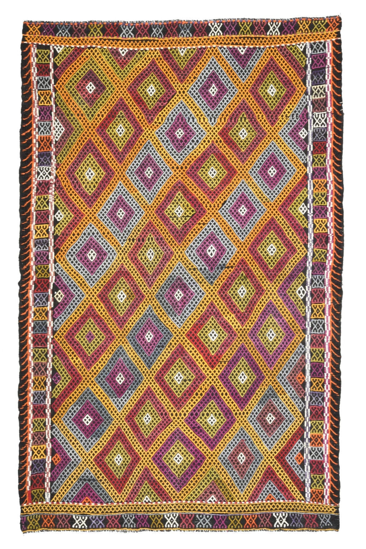 El yapımı vintage halı 157x262 cm i̇kat desenli yün - farklı açıdan görünüm