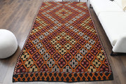 1960'lardan Anadolu kökenli ikat desenli el dokuma vintage kilim, 175x303 cm