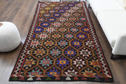 1960'lardan Anadolu kökenli ikat desenli el dokuma vintage kilim, 159x287 cm
