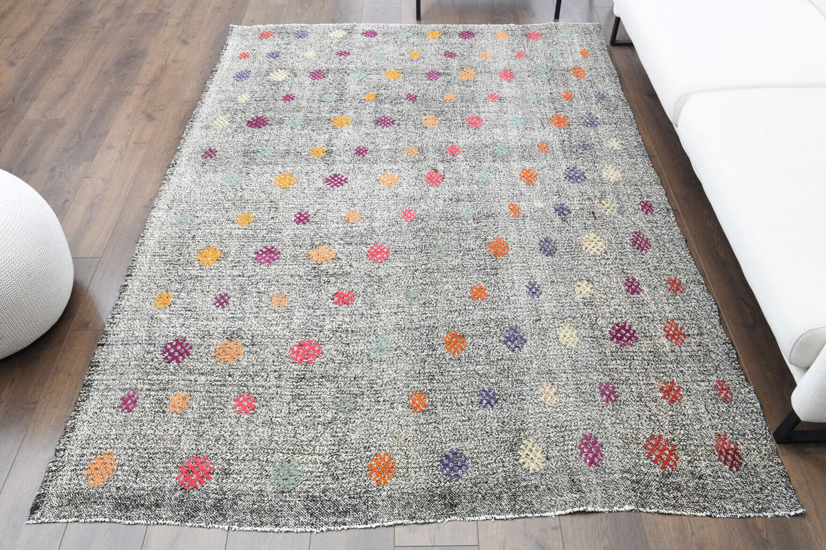 Turkish Vintage Gray Area Kilim