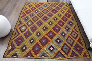 El yapımı vintage halı 180x239 cm i̇kat desenli yün - detay görünümü
