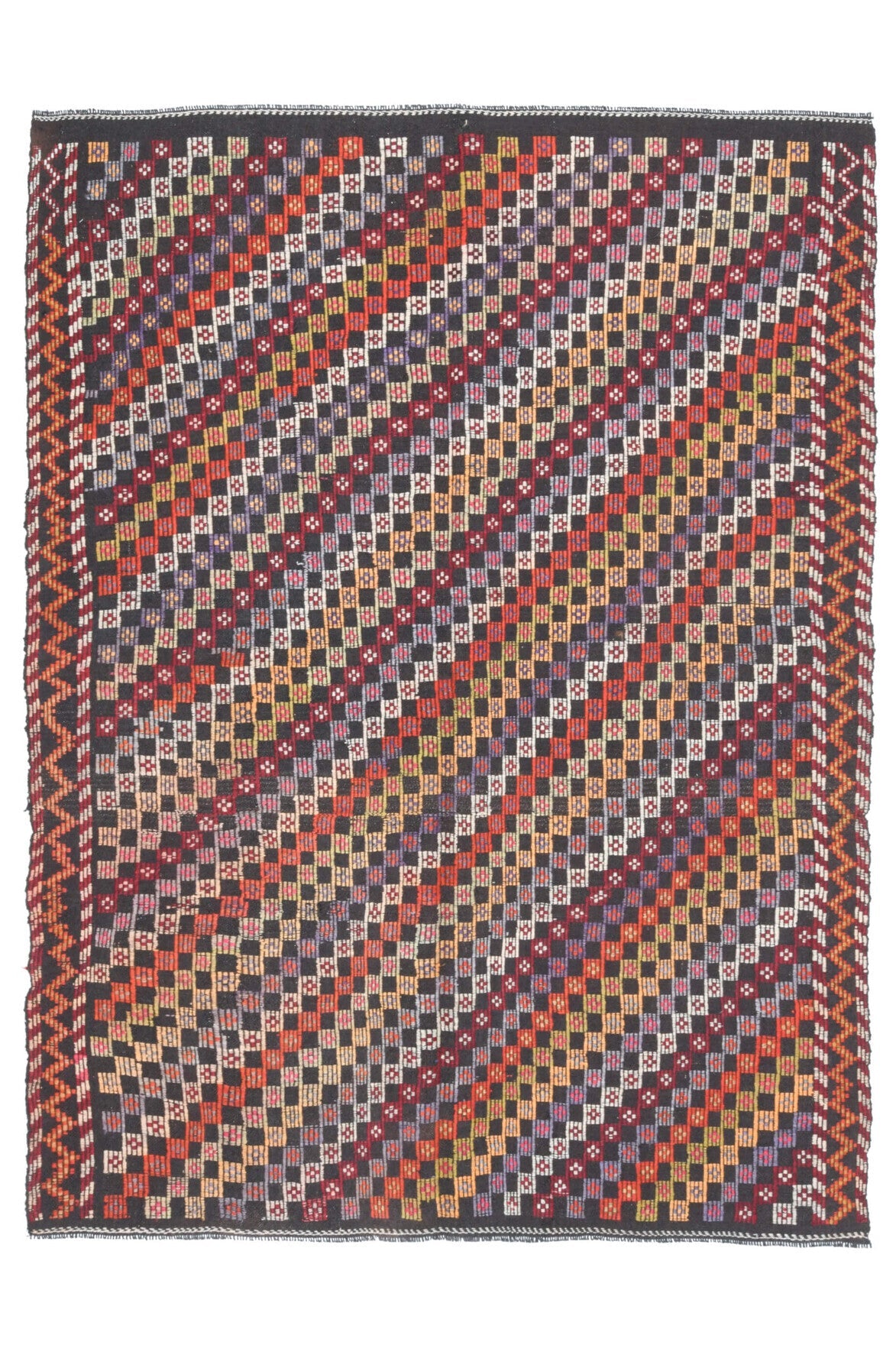 El yapımı vintage halı 183x290 cm i̇kat desenli yün - farklı açıdan görünüm